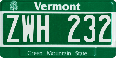 VT license plate ZWH232