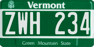VT license plate ZWH234