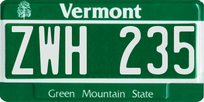 VT license plate ZWH235