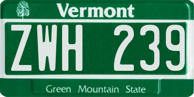 VT license plate ZWH239
