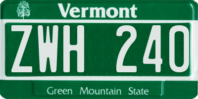 VT license plate ZWH240
