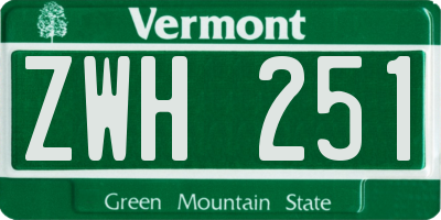 VT license plate ZWH251