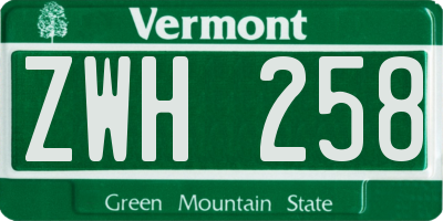 VT license plate ZWH258