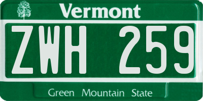 VT license plate ZWH259