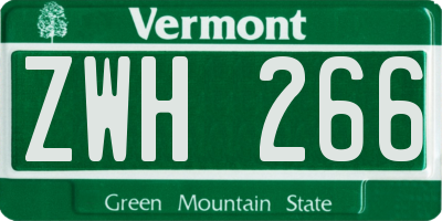 VT license plate ZWH266