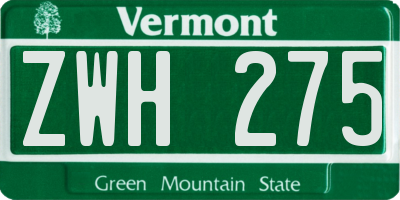 VT license plate ZWH275