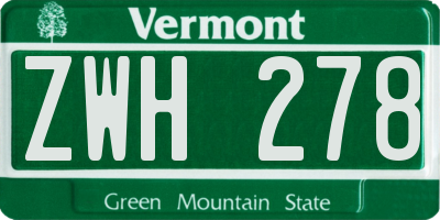 VT license plate ZWH278