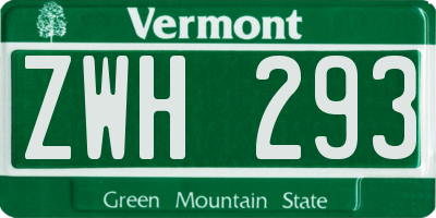 VT license plate ZWH293