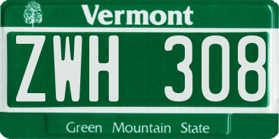 VT license plate ZWH308