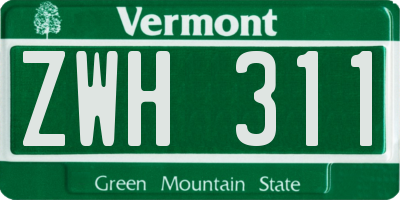 VT license plate ZWH311