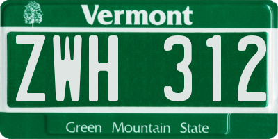 VT license plate ZWH312
