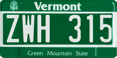 VT license plate ZWH315