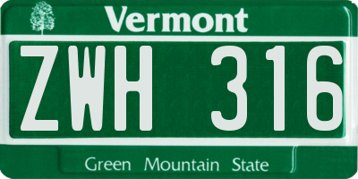 VT license plate ZWH316