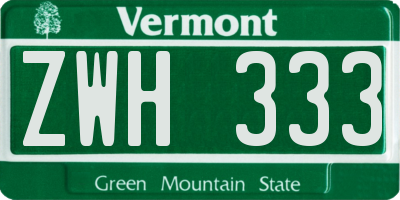VT license plate ZWH333