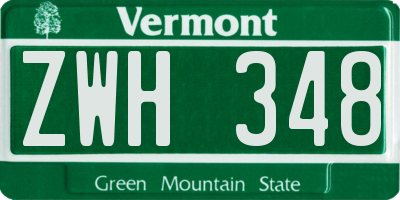 VT license plate ZWH348
