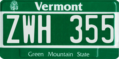 VT license plate ZWH355