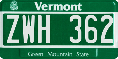 VT license plate ZWH362