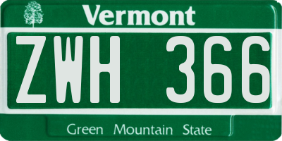 VT license plate ZWH366