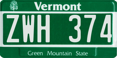 VT license plate ZWH374