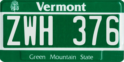 VT license plate ZWH376