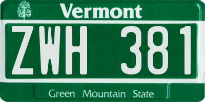 VT license plate ZWH381