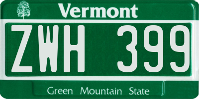 VT license plate ZWH399