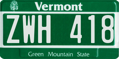 VT license plate ZWH418