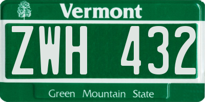VT license plate ZWH432