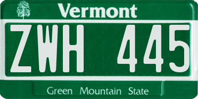 VT license plate ZWH445