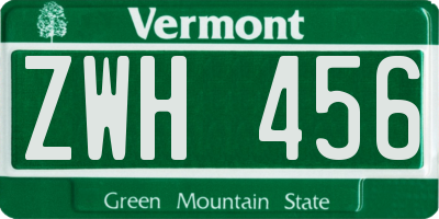 VT license plate ZWH456