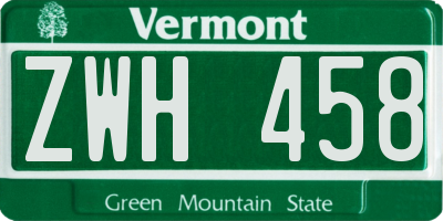 VT license plate ZWH458