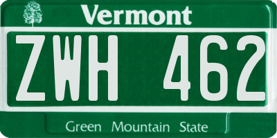 VT license plate ZWH462