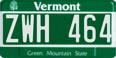 VT license plate ZWH464
