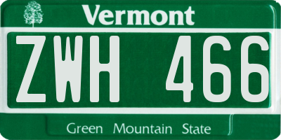 VT license plate ZWH466