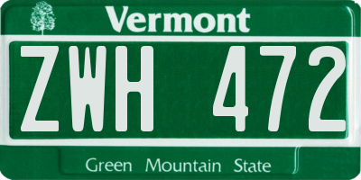 VT license plate ZWH472