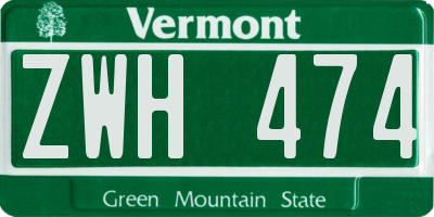 VT license plate ZWH474