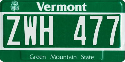 VT license plate ZWH477
