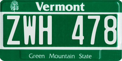 VT license plate ZWH478