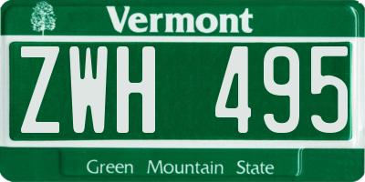 VT license plate ZWH495