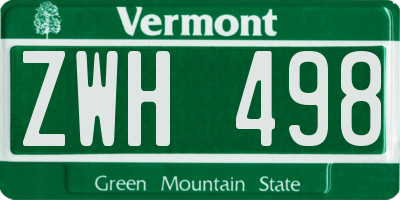 VT license plate ZWH498