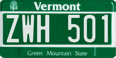 VT license plate ZWH501