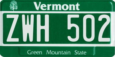 VT license plate ZWH502