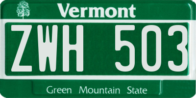 VT license plate ZWH503