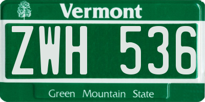 VT license plate ZWH536