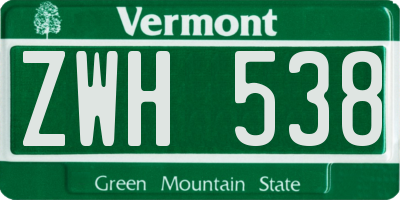 VT license plate ZWH538