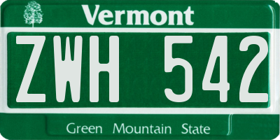 VT license plate ZWH542