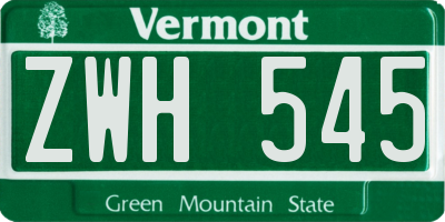 VT license plate ZWH545