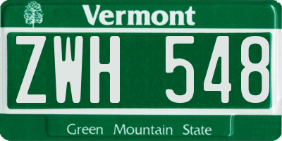 VT license plate ZWH548