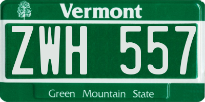 VT license plate ZWH557