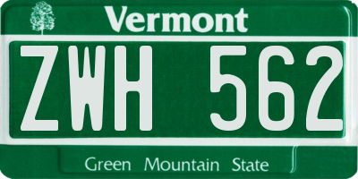 VT license plate ZWH562